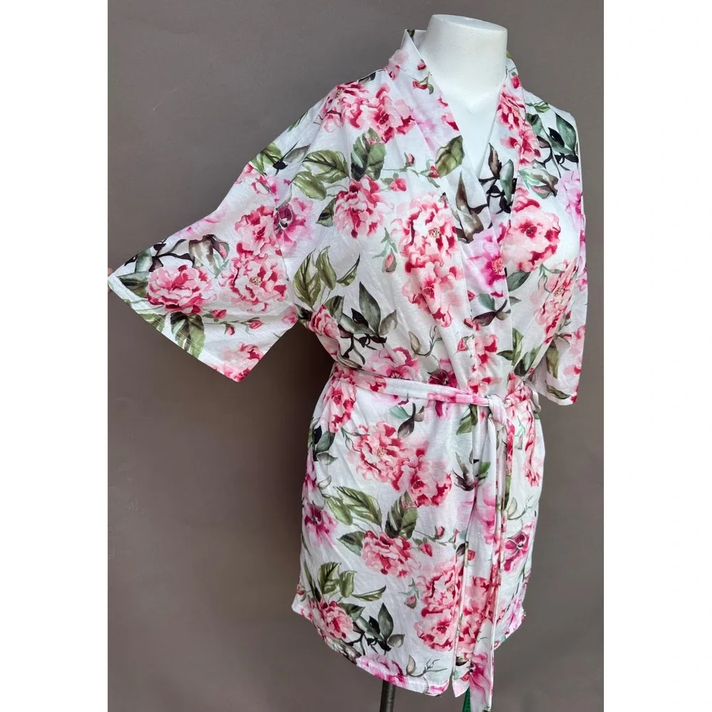 Show Me your MUMU Brie Pink Floral Short Robe  Garden of Blooms One Size Cottage